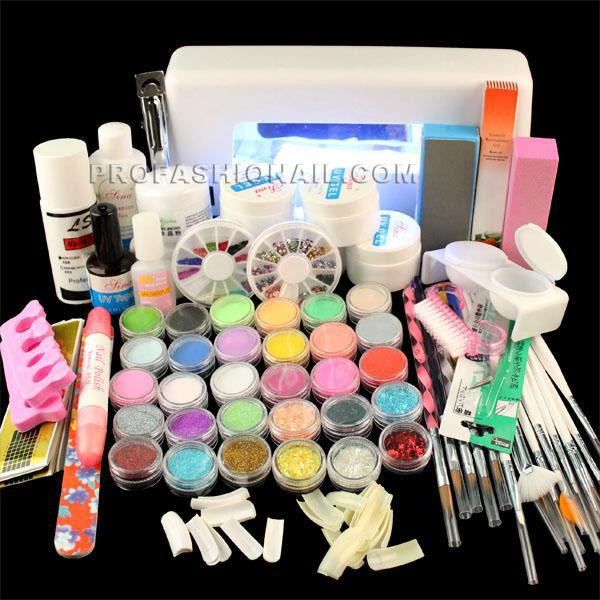 Nail Designs Kit
 Full Set Acrylic Powder UV Gel Kit Brush Pen UV Lamp Nail