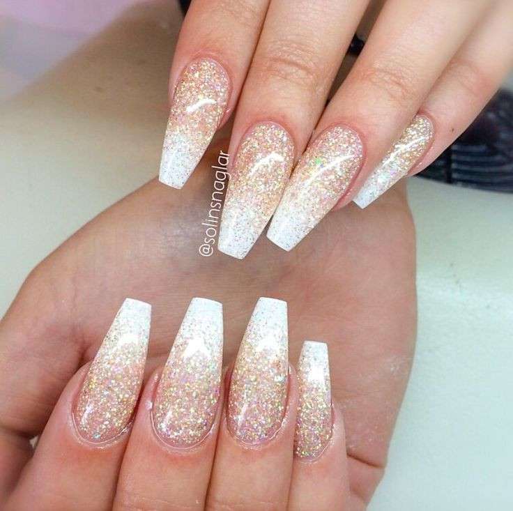 Nail Designs White And Gold
 White and gold coffin nails LOVE