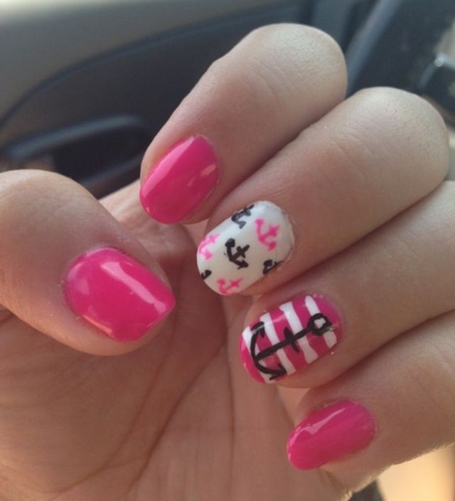 Nail Designs With Anchors
 Pink and white anchor nail design