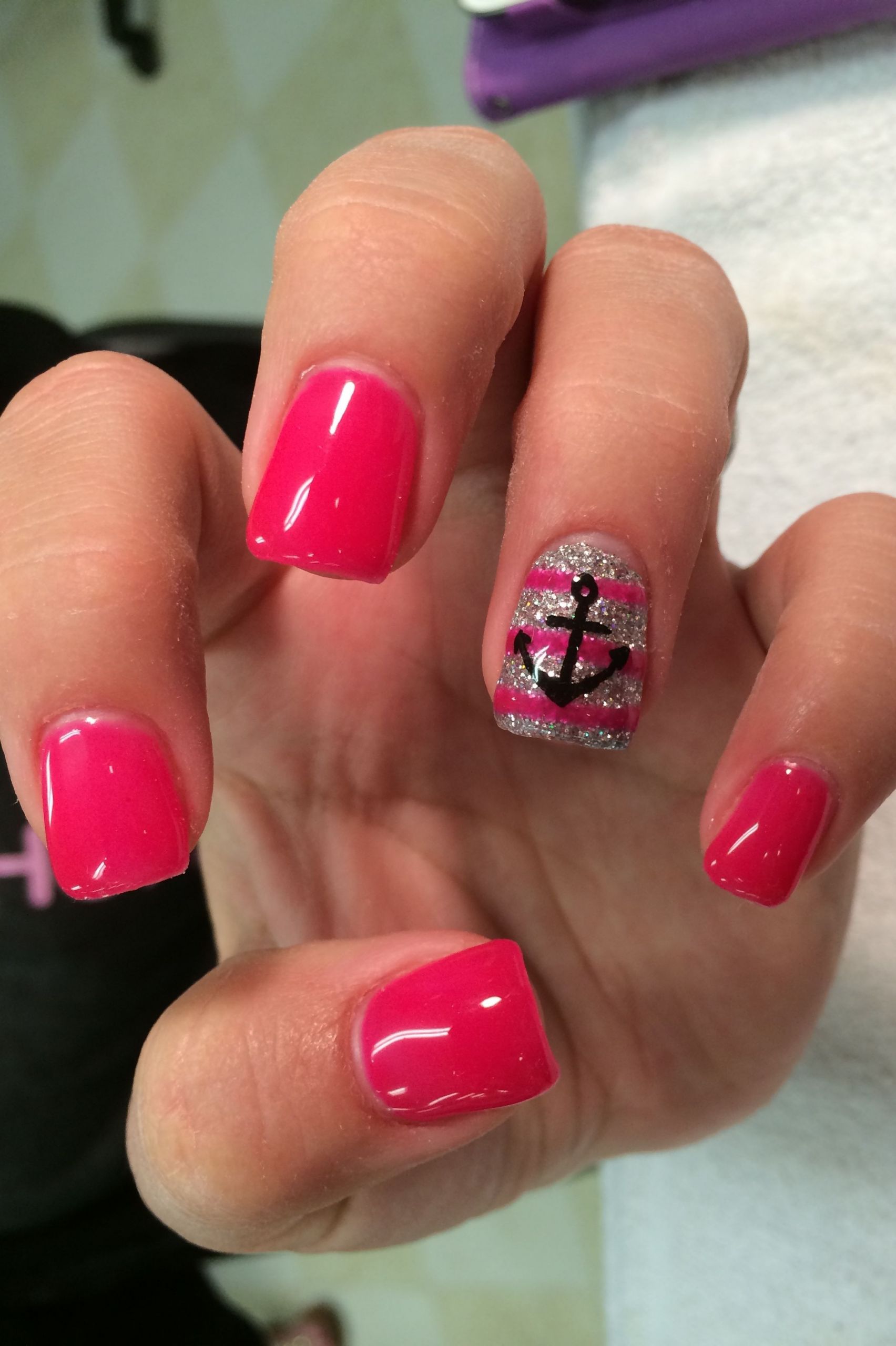 Nail Designs With Anchors
 Hot pink anchor nails in 2019
