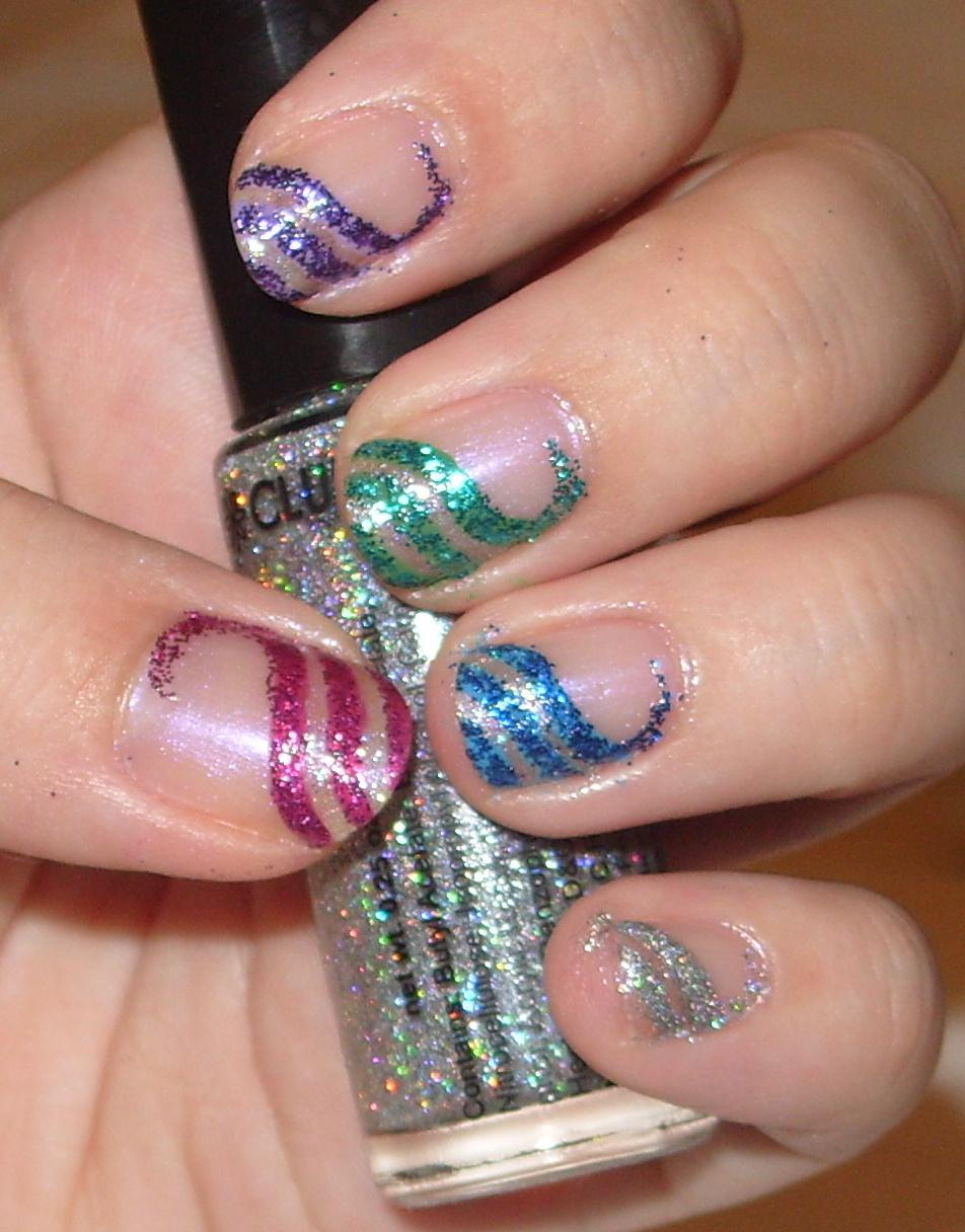 Nail Designs With Glitter
 sharihearts Wavy Glitter Stripes Nail Art
