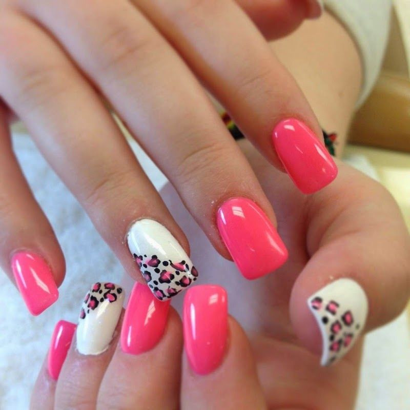 Nail Ideas Acrylic
 Pink And White Acrylic Leopard Nails s and