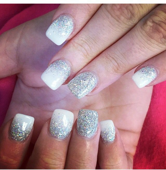 Nails With Silver Glitter
 White and silver glitter nails Glitter Nails