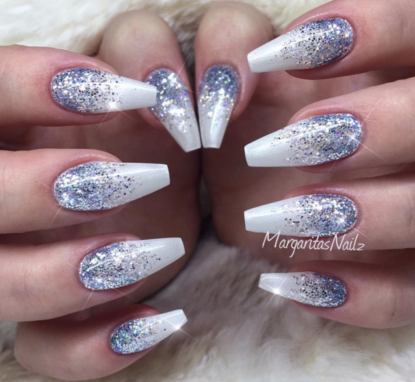 Nails With Silver Glitter
 Silver Glitter Holiday Nails