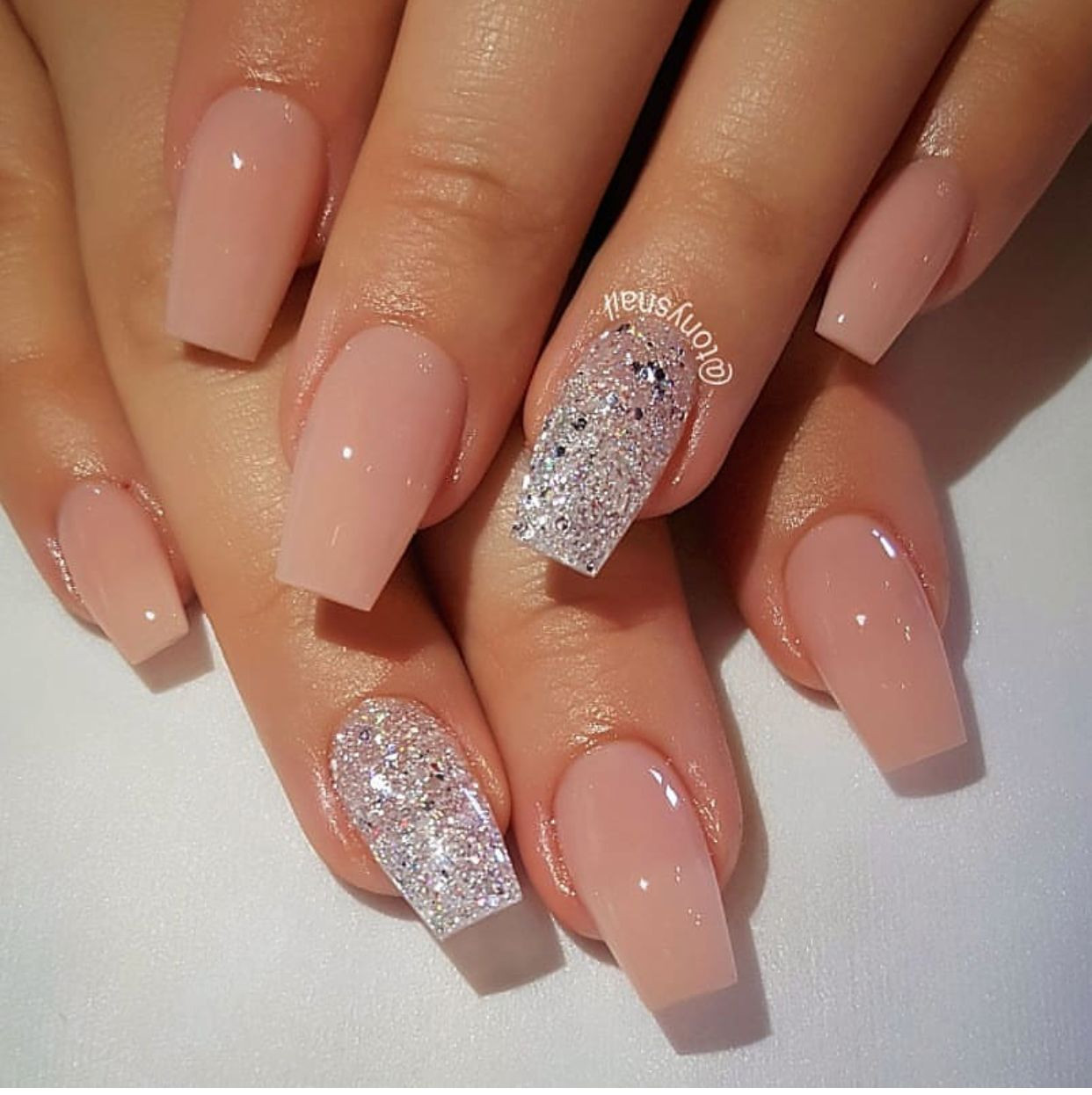 Nails With Silver Glitter
 Nail art pink and silver glitter nails in 2019