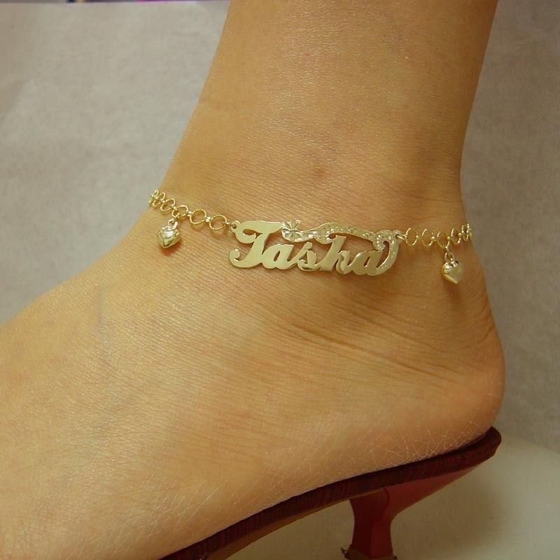 Name Anklet
 Personalized 14kt Gold Name Dangling Hearts Anklet GA50