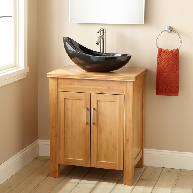 Narrow Bathroom Sinks And Vanities
 24" Narrow Depth Bashe Bamboo Vessel Sink Vanity