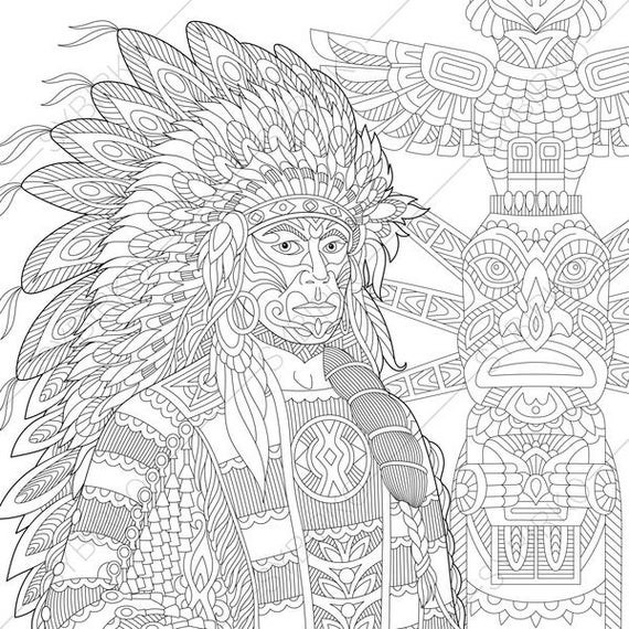 Native American Coloring Pages For Adults
 Adult Coloring Pages Native American Indian Chief Zentangle