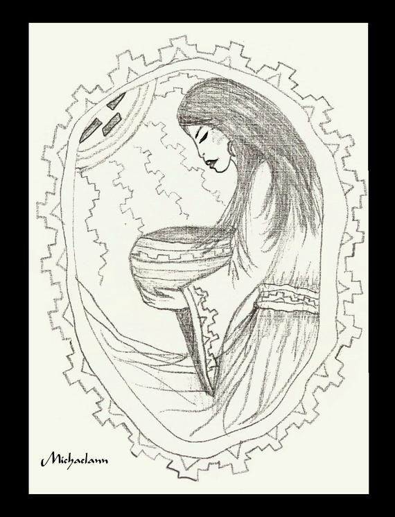 Native American Coloring Pages For Adults
 Coloring Page Adult Child Native American woman with bowl