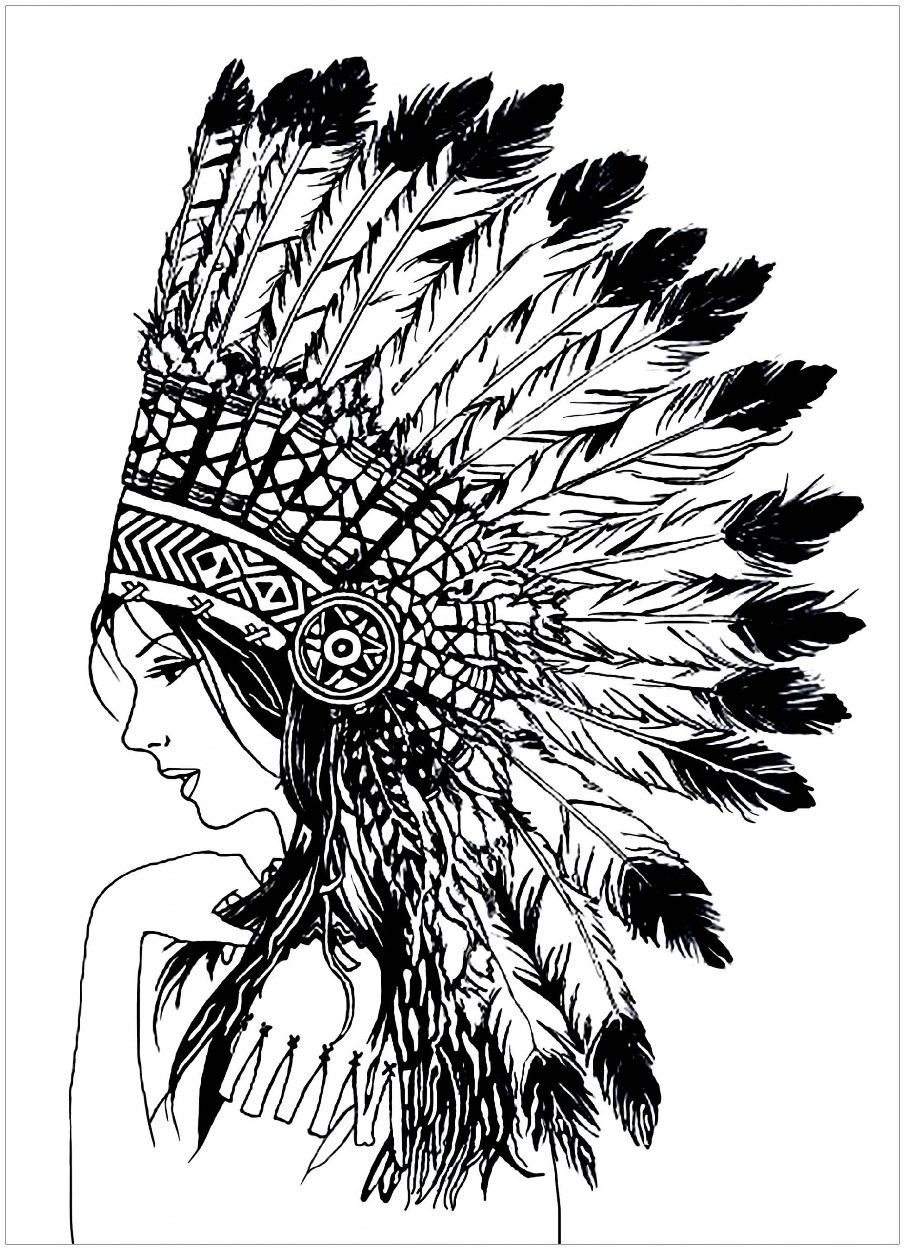 Native American Coloring Pages For Adults
 Beautiful indian woman Native American Adult Coloring Pages