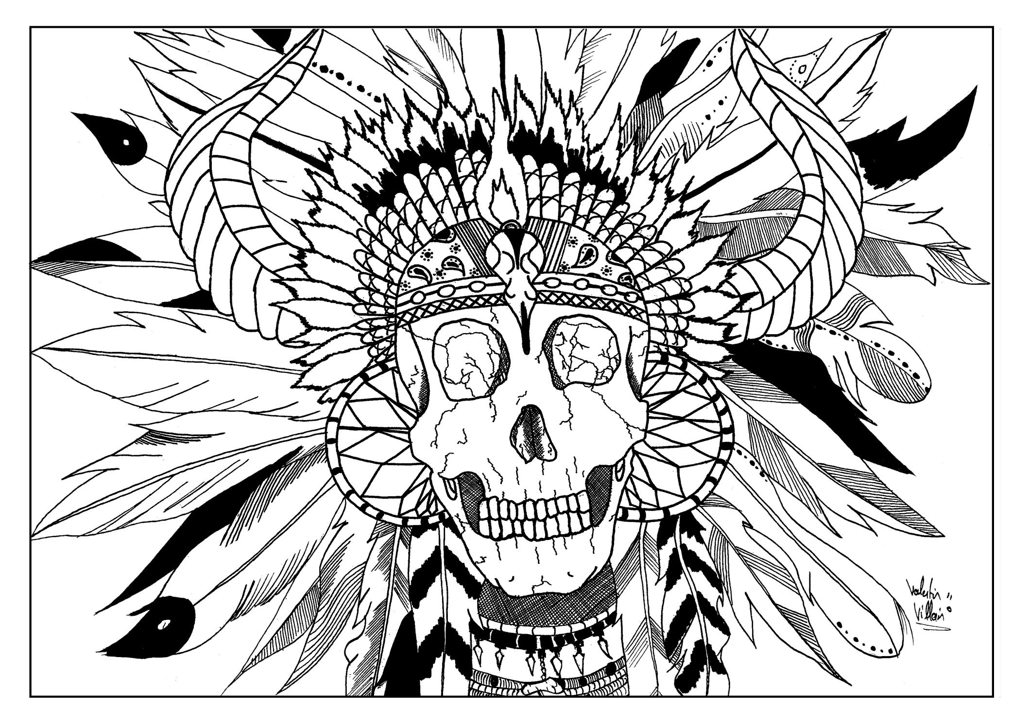 Native American Coloring Pages For Adults
 Skull indian Native American Adult Coloring Pages