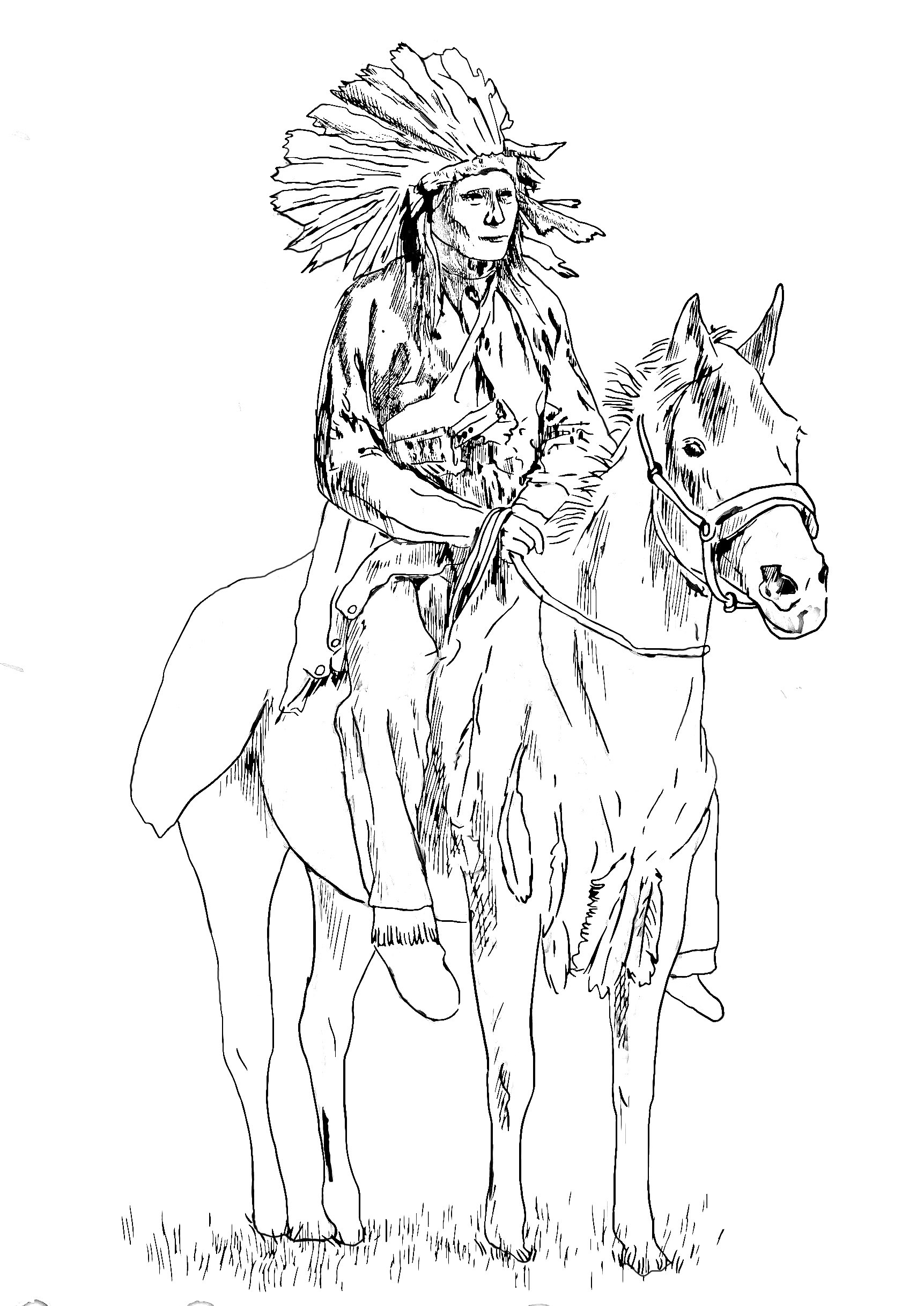 Native American Coloring Pages For Adults
 Native american on his horse Native American Adult