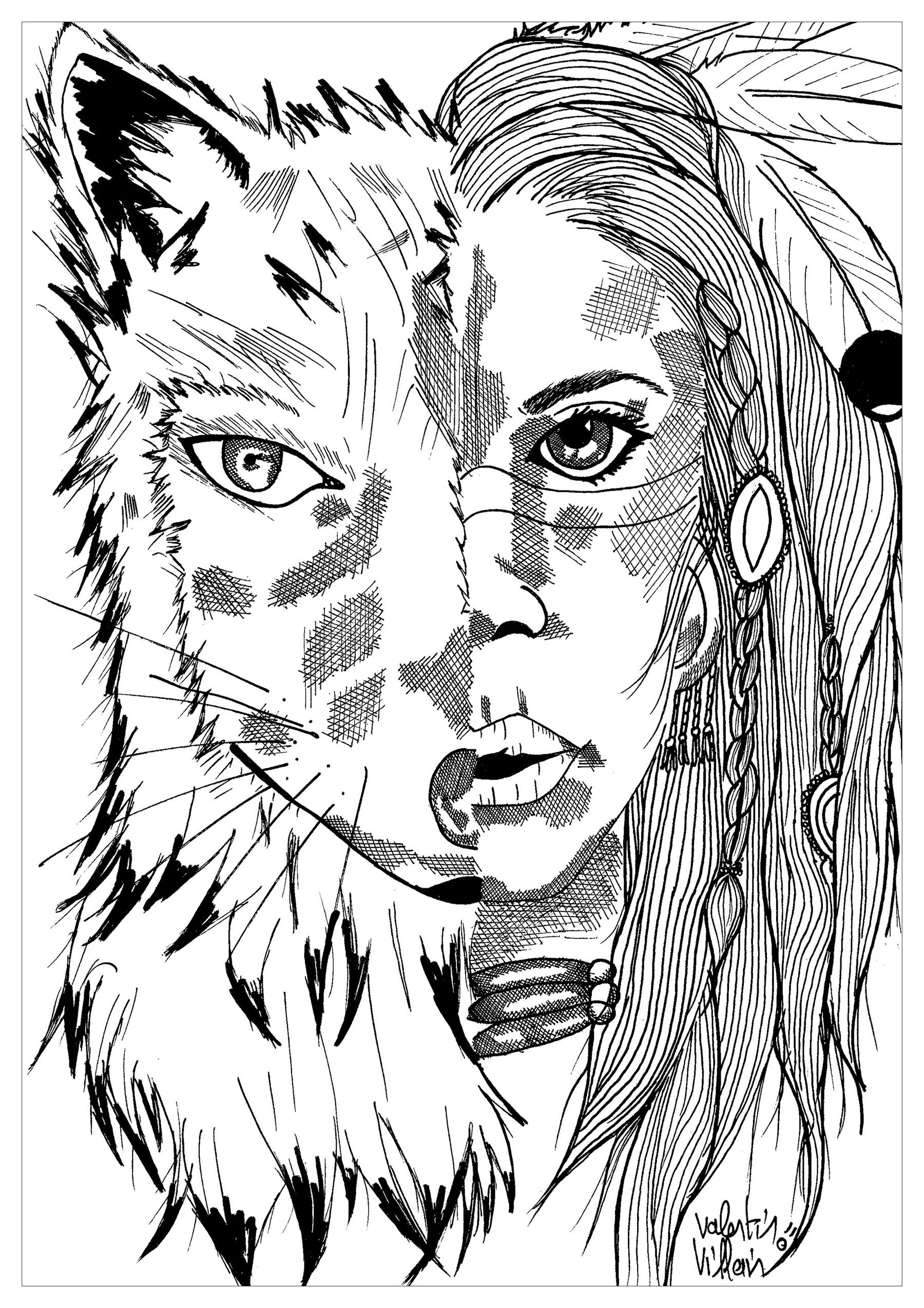 Native American Coloring Pages For Adults
 Indian wolf Native American Adult Coloring Pages