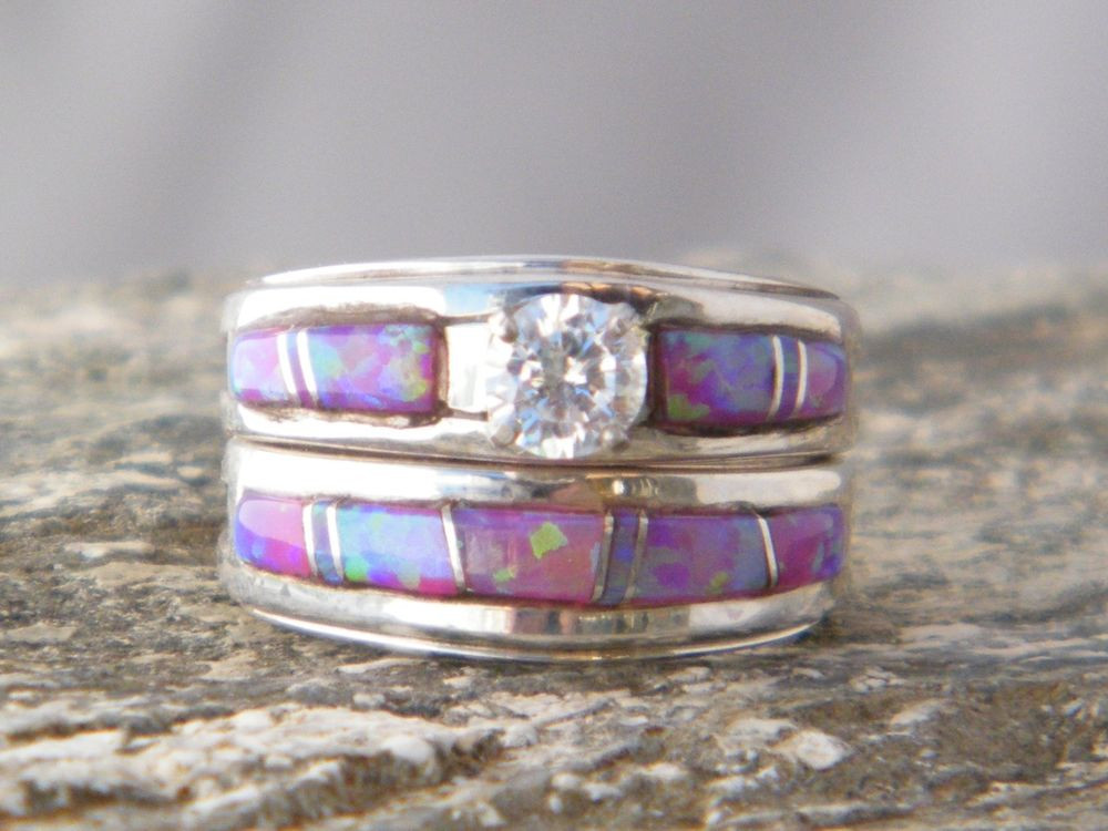 Native American Wedding Rings
 Native American Indian Navajo Wedding Rings Band Pink Opal