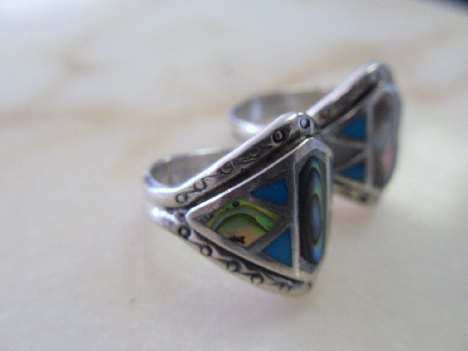 Native American Wedding Rings
 Native American Turquoise Abalone Wedding Ring Set