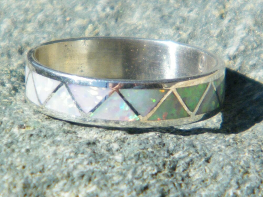 Native American Wedding Rings
 Native American Zuni Indian Opal Inlaid Band Wedding Ring