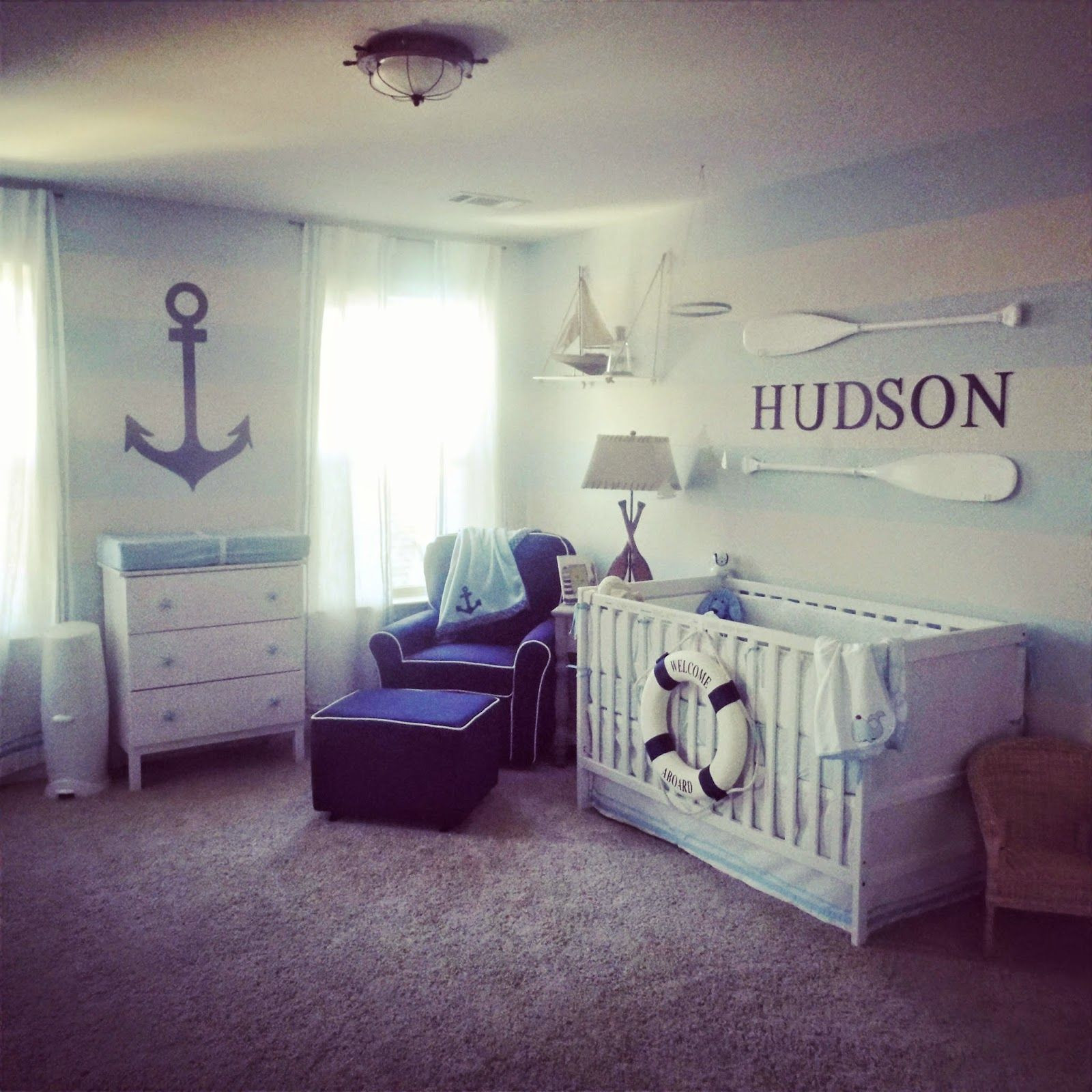 Nautical Baby Boy Room Decor
 nautical boys baby blue white stripe nursery anchor