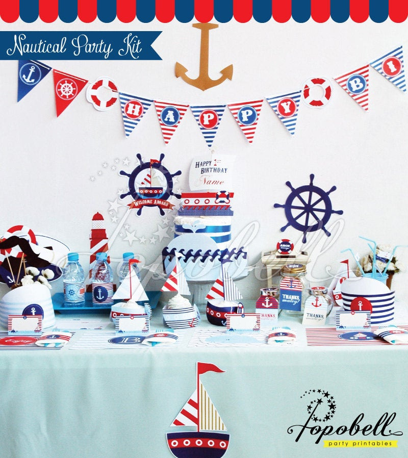 Nautical Birthday Decorations
 Nautical Party Kit DIGITAL printables plete Set Party
