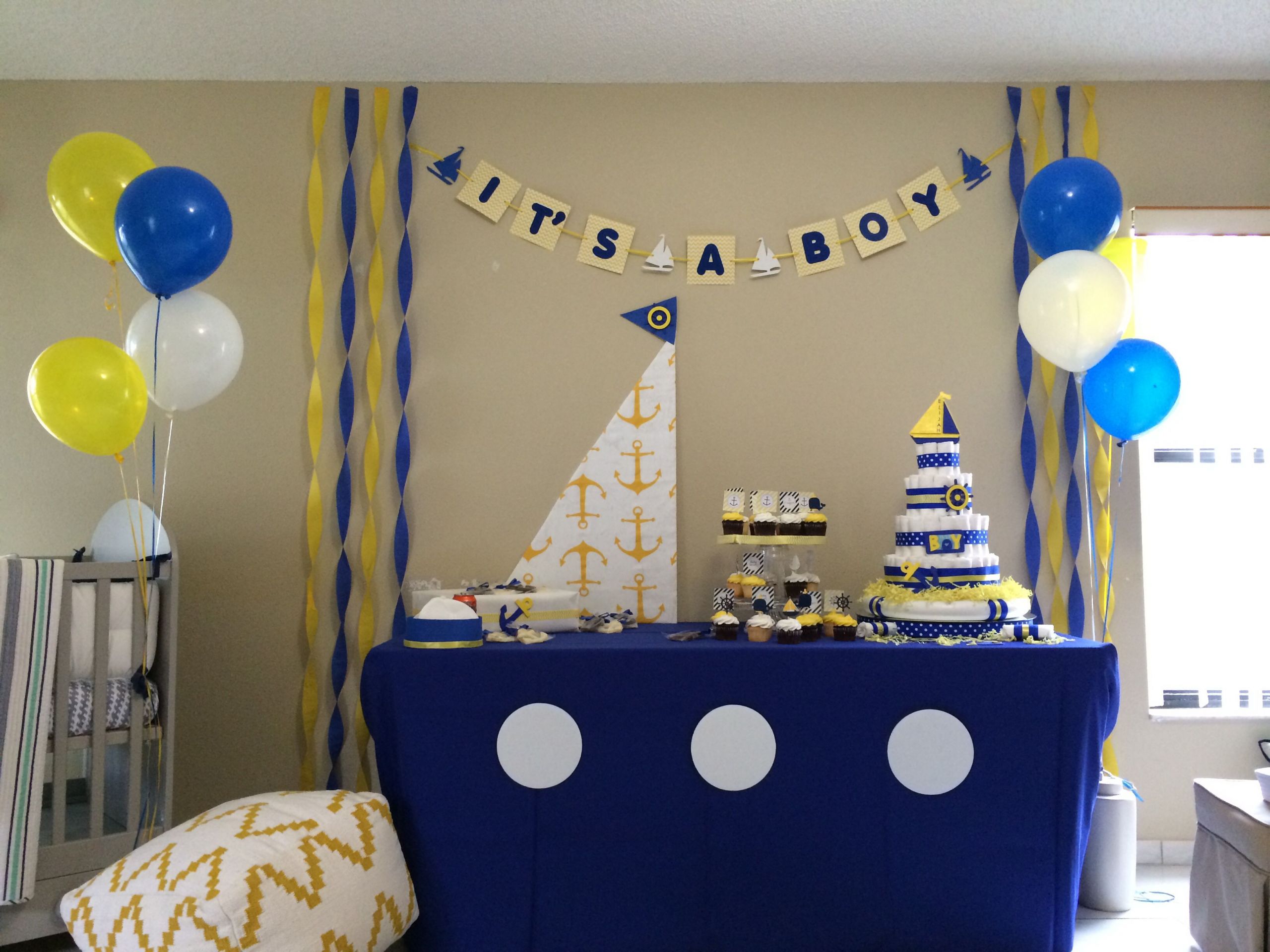 Nautical Theme Baby Shower Decor
 Nautical Baby Shower Blue and Yellow sailor theme
