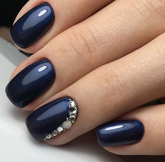 Navy Blue Nail Ideas
 Navy Blue with a glimmer of shimmer and rhinestone
