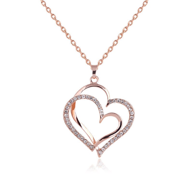 Necklace For Women
 Double Heart love t 18K gold Crystal wedding party