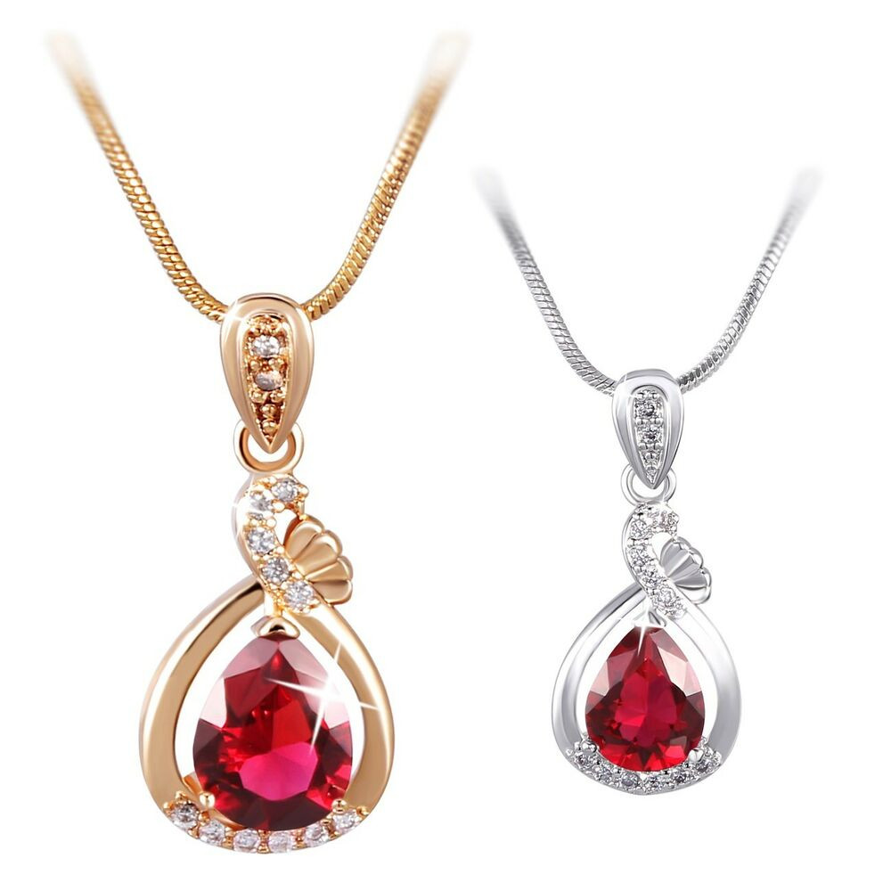 Necklace For Women
 Vogue 18K White Yellow Gold Filled Red Ruby Pendant