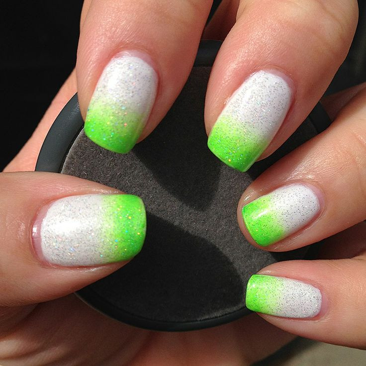 Neon Green Nail Designs
 Neon green and white gra nt nail design this but In BLUE