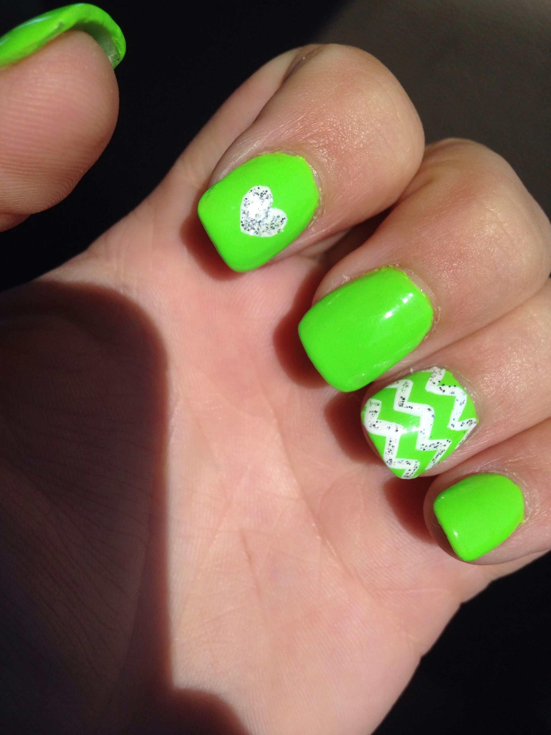 Neon Green Nail Designs
 Luscious lime Green nail art 2014 chevron heart glitter