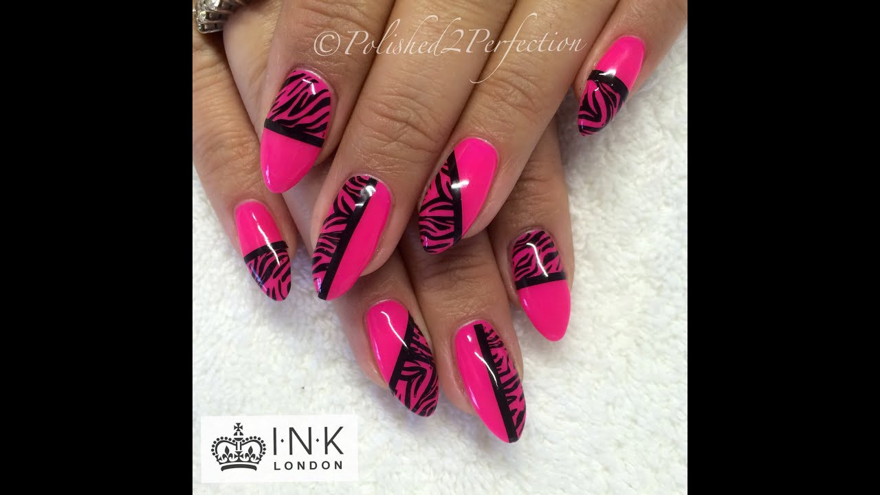 Neon Pink Nail Designs
 Neon Pink Zebra Stripe Nails INK London