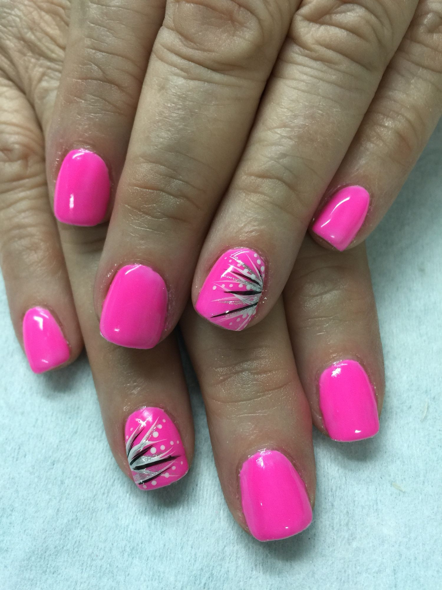 Neon Pink Nail Designs
 Neon pink with fun accents gel nails