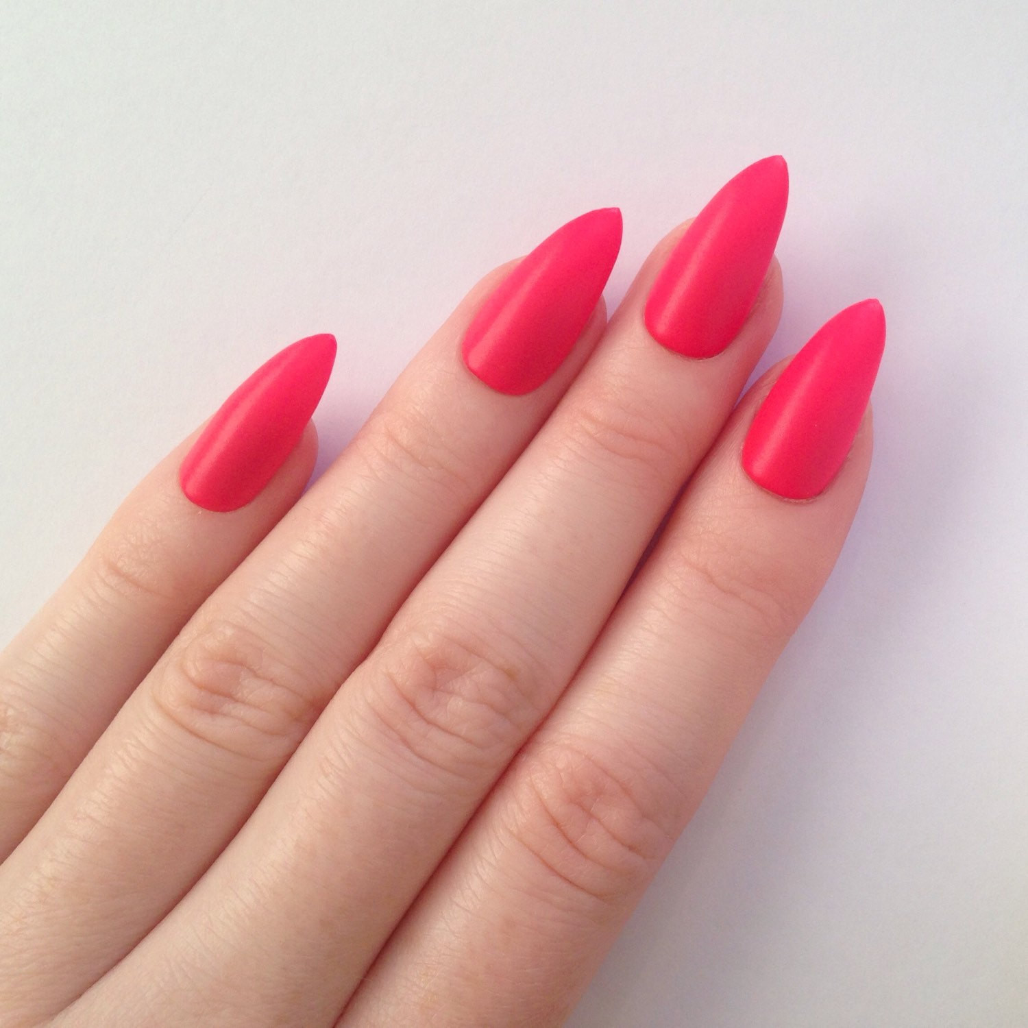 Neon Pink Nail Designs
 Matte neon pink stiletto nails Nail designs by