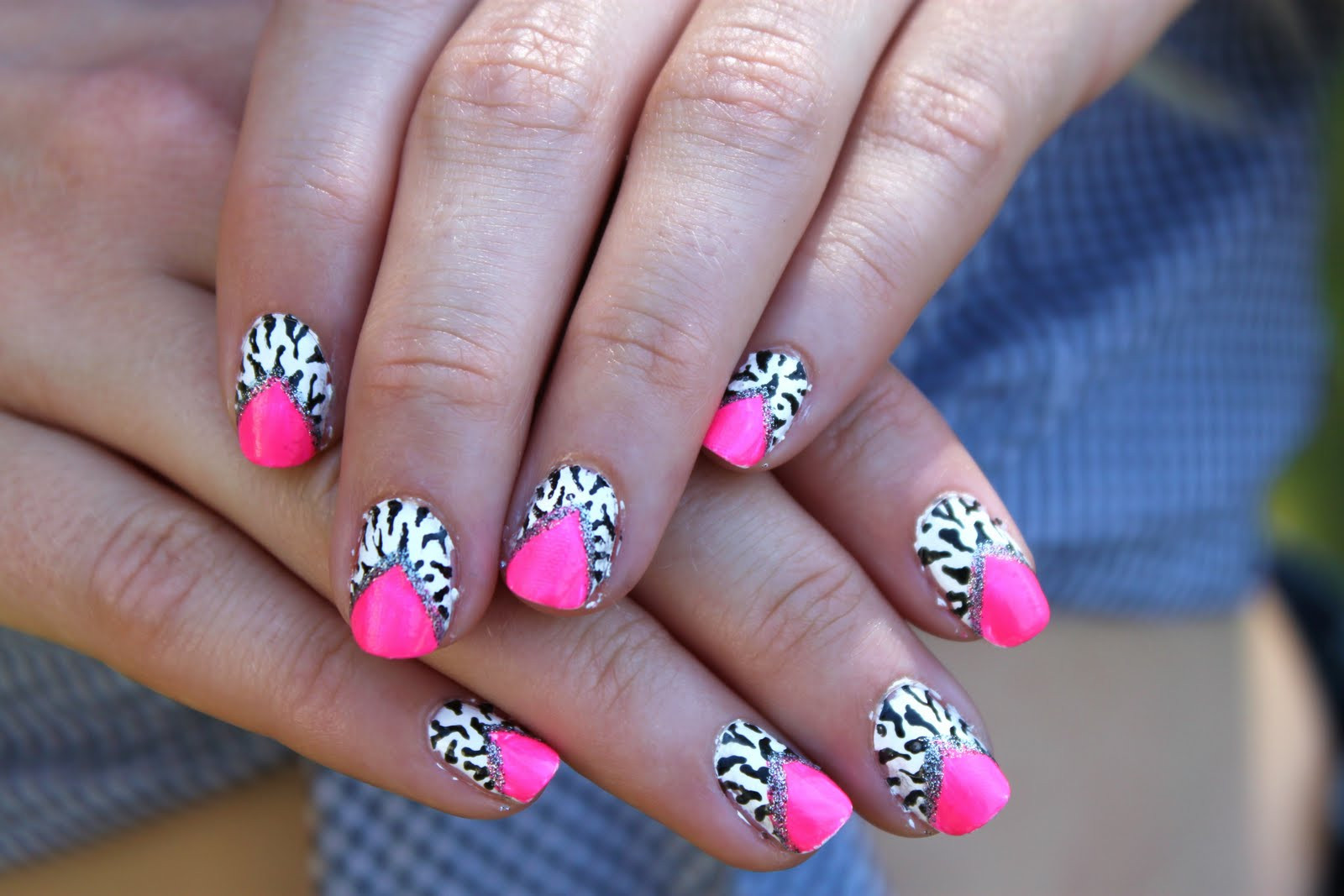 Neon Pink Nail Designs
 Crazy About Nails Neon pink and white zebra nails