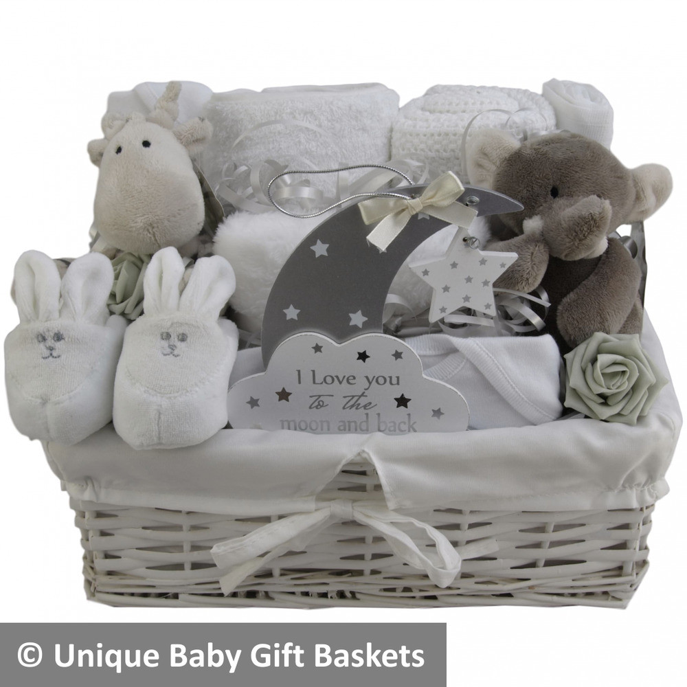 New Baby Gift Delivery
 Baby Gift Basket baby hamper white and grey uni neutral