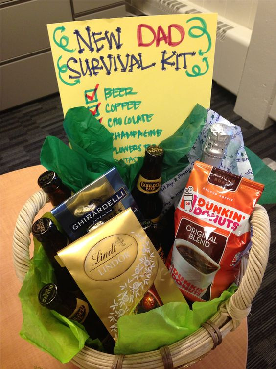 New Father Gift Ideas
 A pinspired New Dad Survival Kit my coworkers and I made