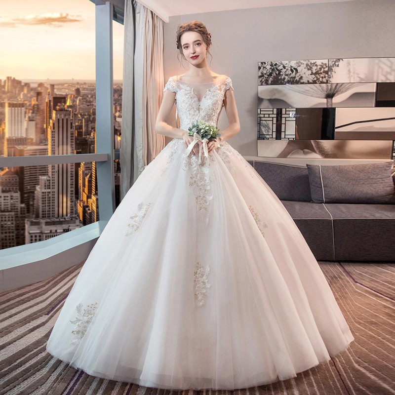 New Wedding Dresses
 Boat Neck wedding dress 2019 new bride dress Korean