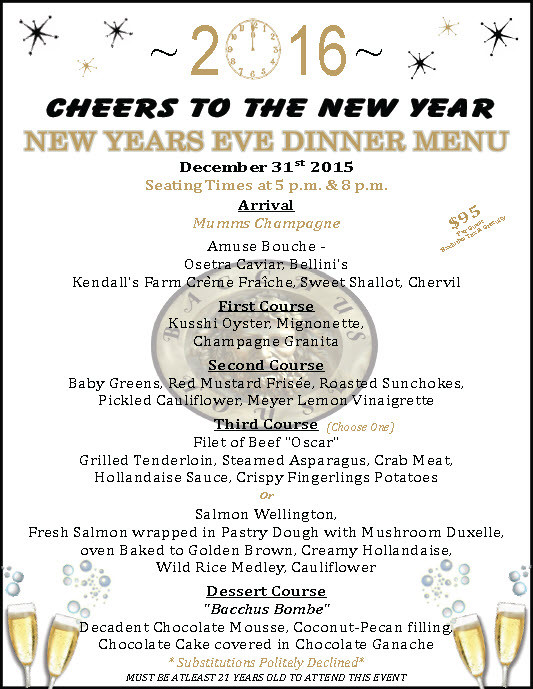 New Year Day Dinner Menu
 New Year s Eve Dinner at Bacchus House December 31 2015