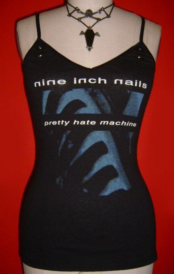 Nine Inch Nails Pretty Hate Machine Shirt
 NINE INCH NAILS diy cami girly shirt tank by SpookyOwlBootique