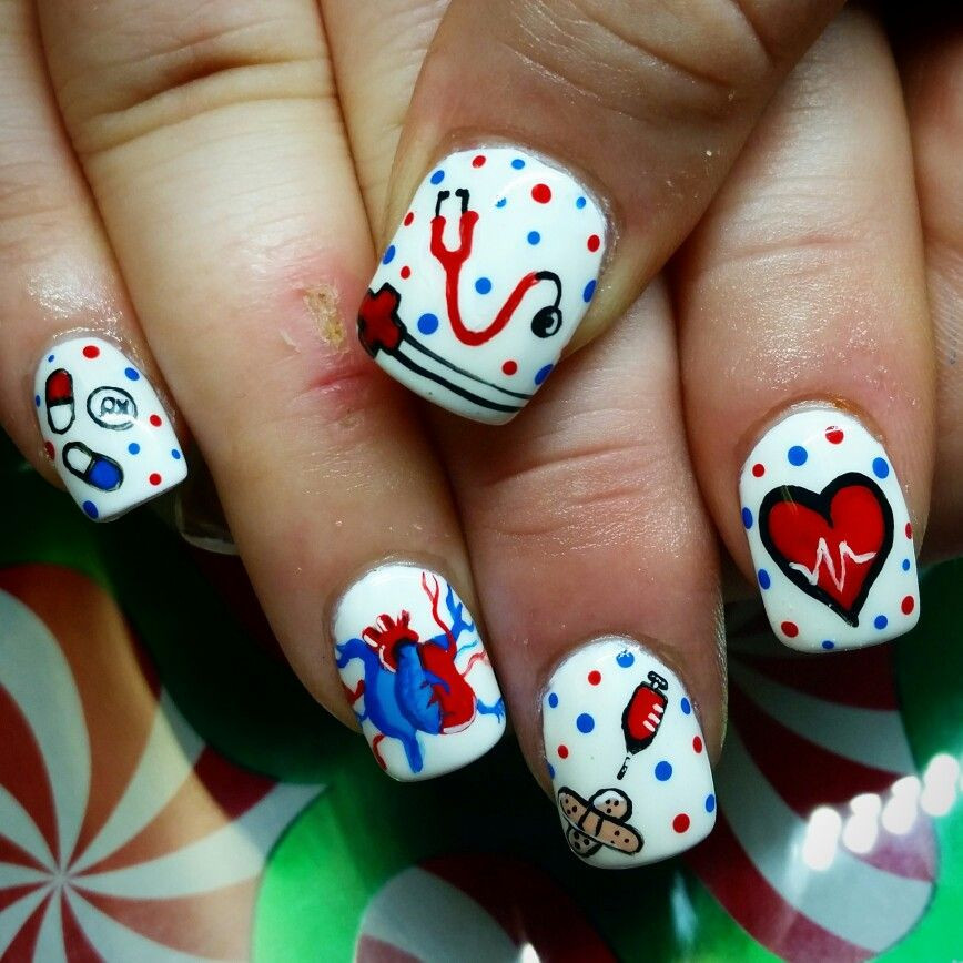 Nursing Nail Designs
 Nurse nails hand painted by kryssy kaltenthaler