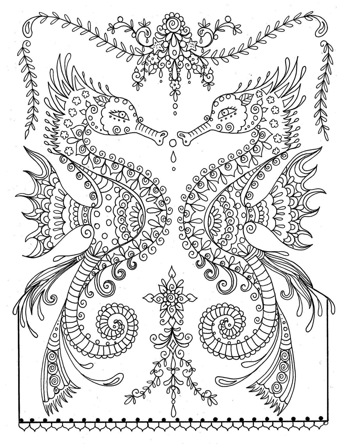 Ocean Coloring Pages For Adults
 Printable Sea Horse Coloring Page Instant Download Adult