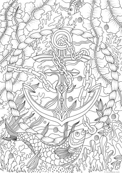 Ocean Coloring Pages For Adults
 Ocean Life Anchor Printable Adult Coloring Pages from