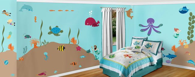 Ocean Themed Kids Room
 Under the Sea Theme Ocean Wall Mural Stencil Kit