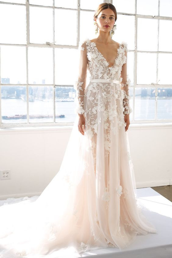 Off White Wedding Dress
 Picture an off white floral applique wedding dress with