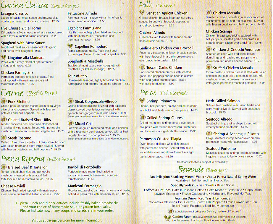 Olive Garden Menu Prices Dinner
 olive garden restaurant menus