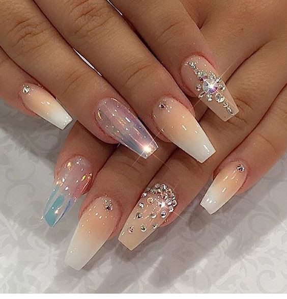 Ombre Glitter Acrylic Nails
 5 Nail Designs with Rhinestones for a Dazzling Manicure