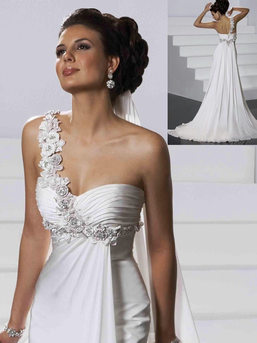 One Strap Wedding Dresses
 Rare e Shoulder White Chiffon Wedding Gown of Flower
