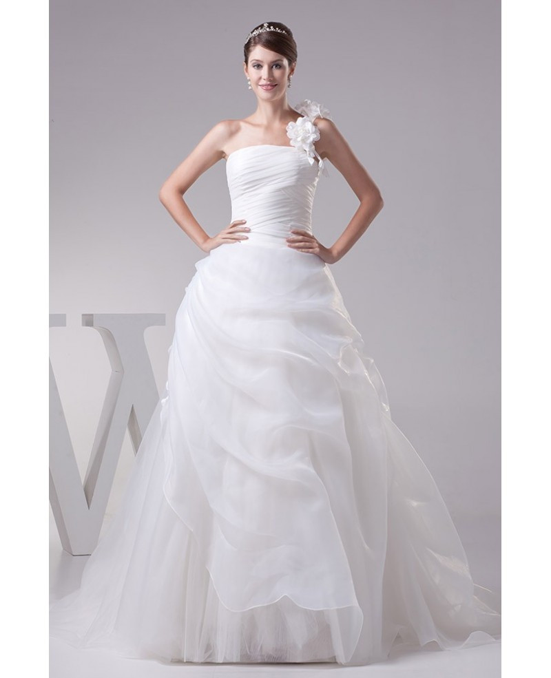 One Strap Wedding Dresses
 Floral e Strap Pleated Organza Wedding Dress Ballgown