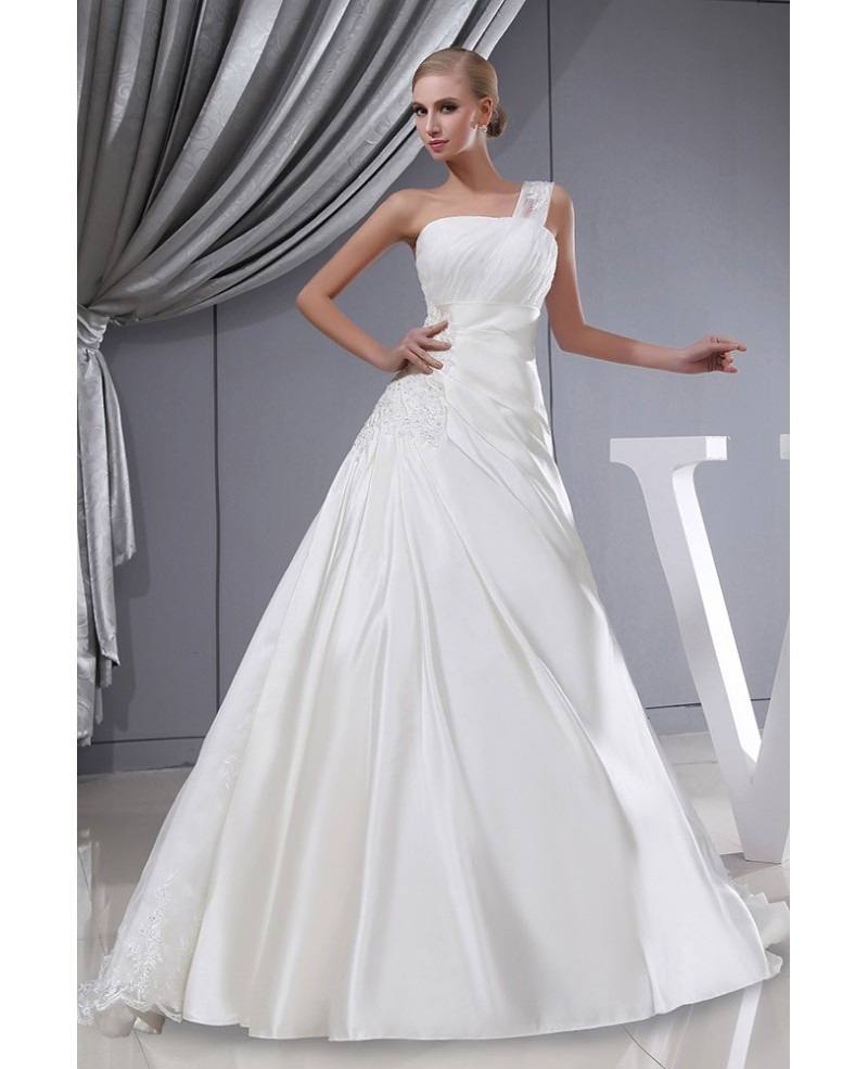 One Strap Wedding Dresses
 e Strap Lace Satin Pleated Wedding Dress with Corset