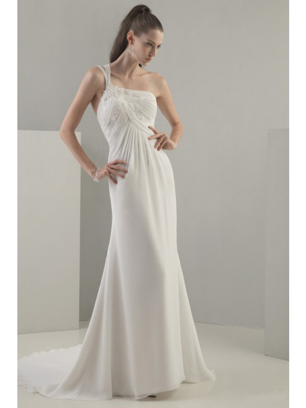 One Strap Wedding Dresses
 e Shoulder Strap Chiffon Wedding Dress MBD7558