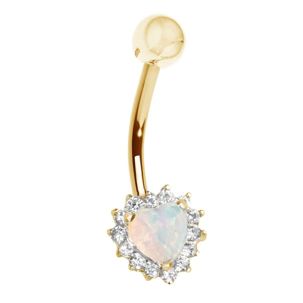 Opal Body Jewelry
 14k Yellow Gold Heart Cubic Zirconia Created Opal Belly