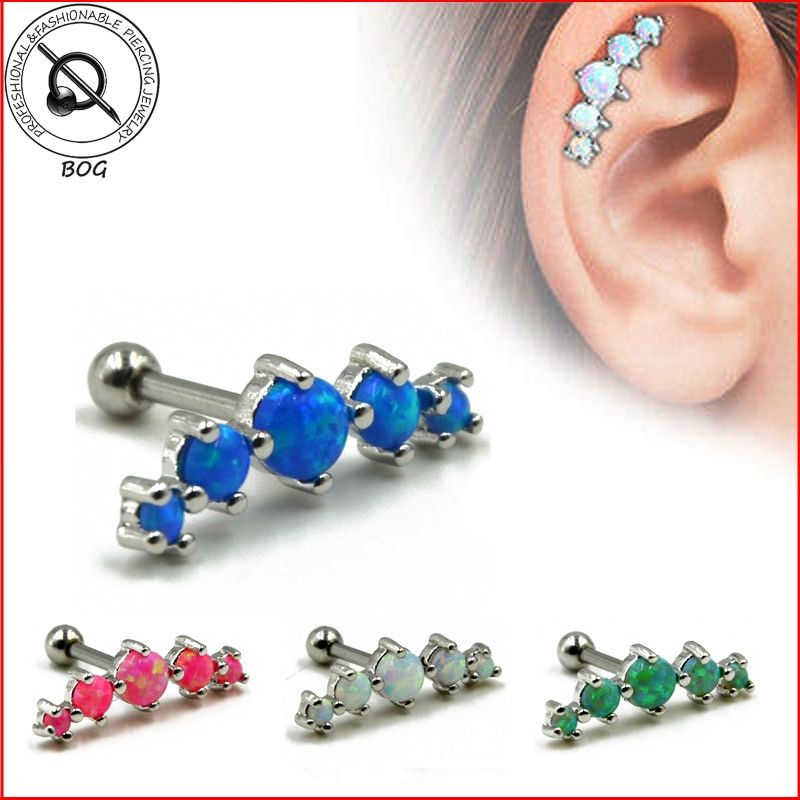 Opal Body Jewelry
 1PC Tragus Piercing Helix Prong Set 5 Synthetic Opal